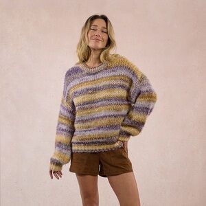 Molly Bracken Cozy Striped Sweater in Mauve Sz S NWT